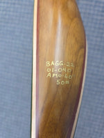 59 Bear Kodiak Traditional Recurve Bow 50# RH Shedua/Purple Heart/Green Glass Used